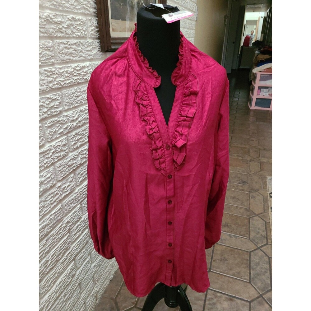 NWT JMS Just My Size Easy Dressing Women's Maroon Open Front Blouse SZ 2X 18/20